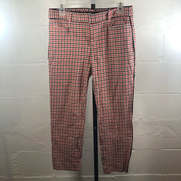 Banana Republic Sloan Red Black Houndstooth Plaid Ankle WOMEN'S Pants Size 6S - Picture 1 of 9